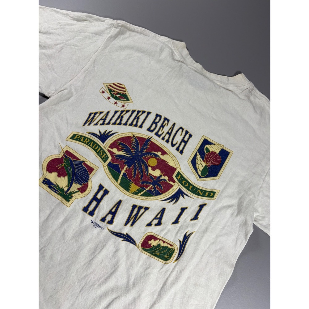 Vintage Waikiki Beach Hanes‎ Heavyweight Hawaii Graphic T Shirt Adult Small 1995